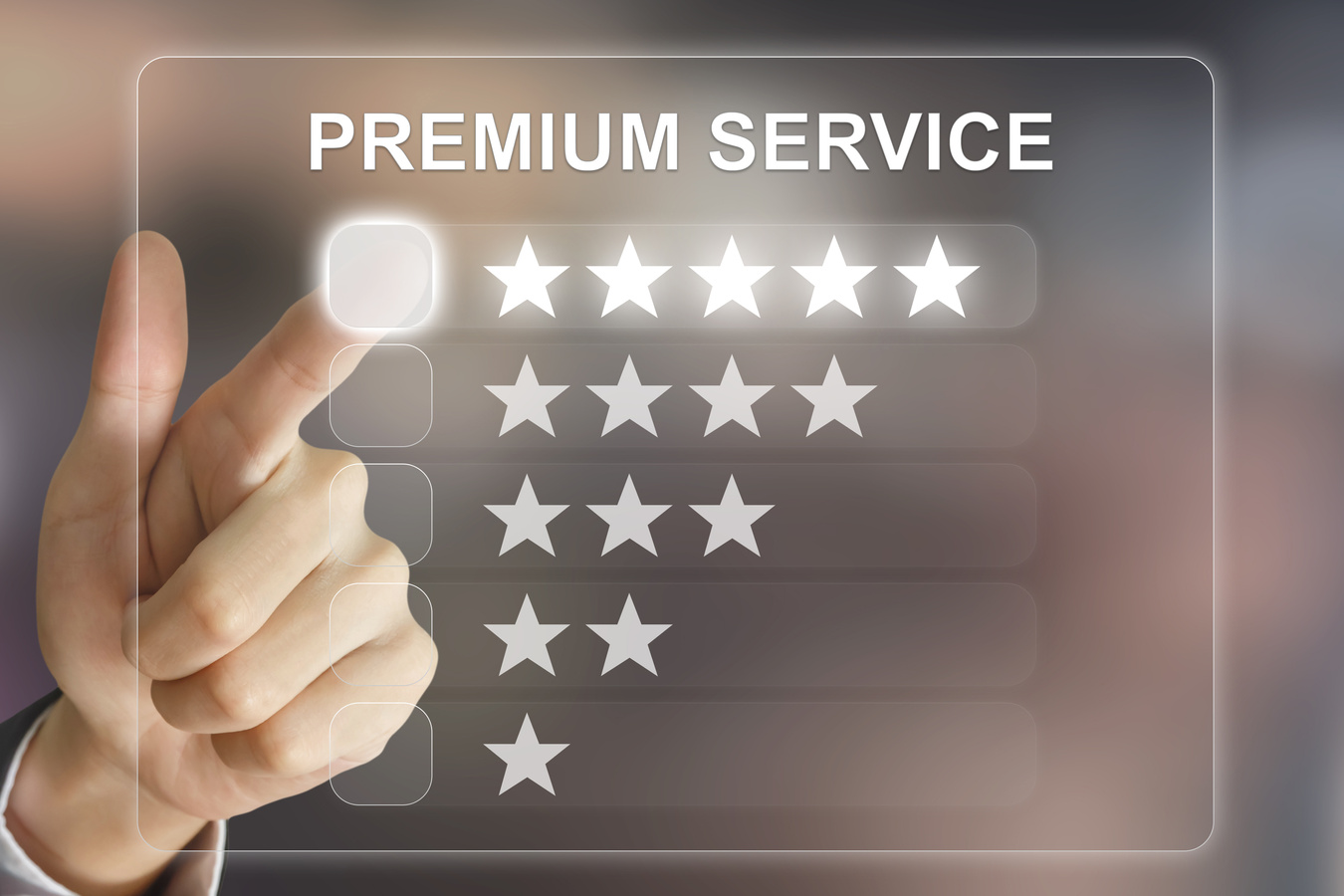 business hand pushing premium service on virtual screen